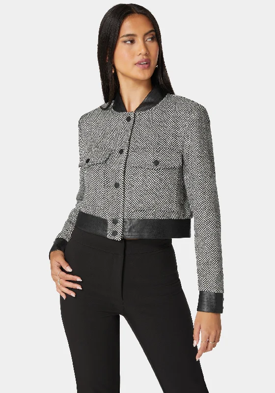 Elegant And Elegant Tactical jacket Vegan Leather Detail Novelty Chevron Jacket