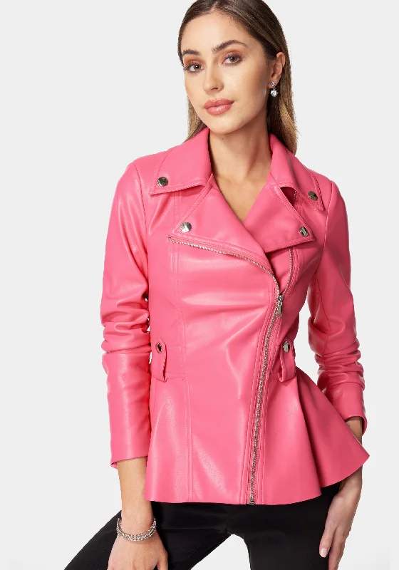 Amazing design Athletic jacket Vegan Leather Moto Peplum Jacket