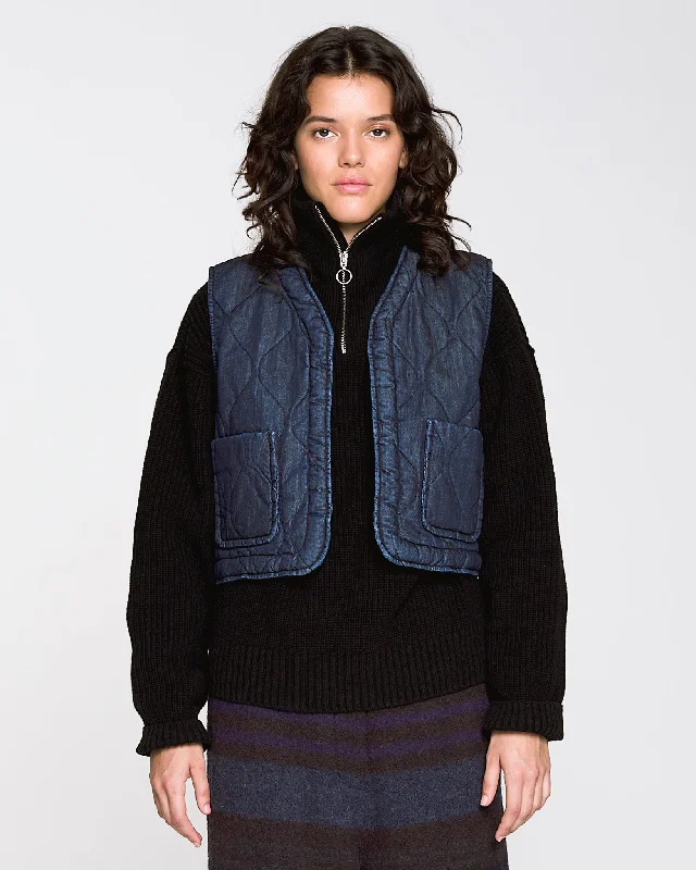 Windbreaker fashion Casual lightweight jacket G.o.D Tsuki Vest Quilted Denim Indigo