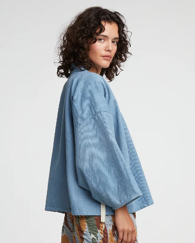 Cool Style Plaid blazer coat G.o.D Kimono Acid Denim Blue