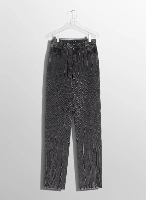 Sports outdoor style washed black spiral baggy jeans