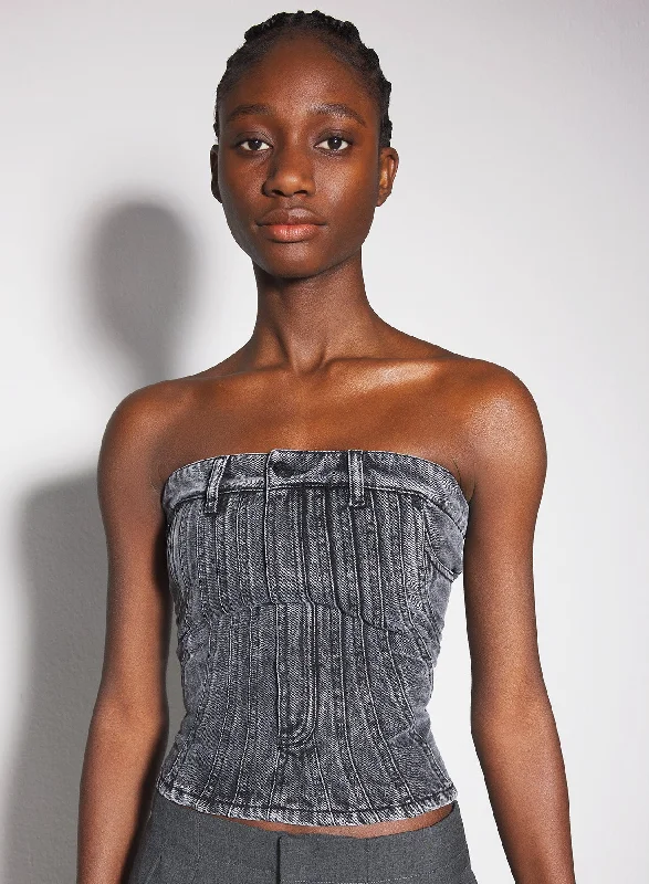 Free and comfortable washed black spiral denim bustier