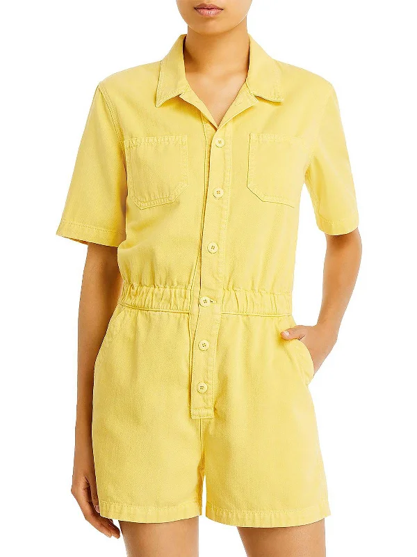 Simple research Back tie bodysuit Womens Denim Mini Romper