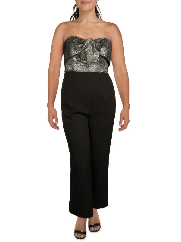 Party Wear Pleated bodysuit Womens Metallic Strapless Jumpsuit