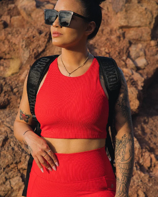 Printed pattern High-waisted leggings Women's Ribbed Crop Top - Red