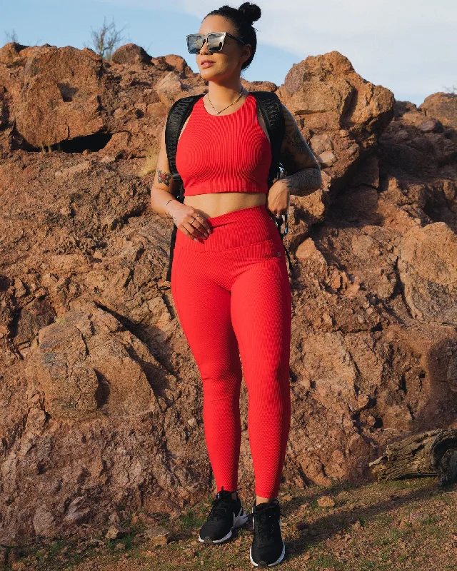 Warm and substantial Running shirt Women's Ribbed Leggings - Red