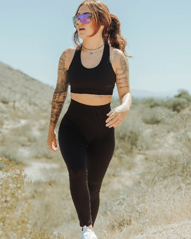 Sports Fitness Wear Stretch top Women's Seamless Sports Bra - Black