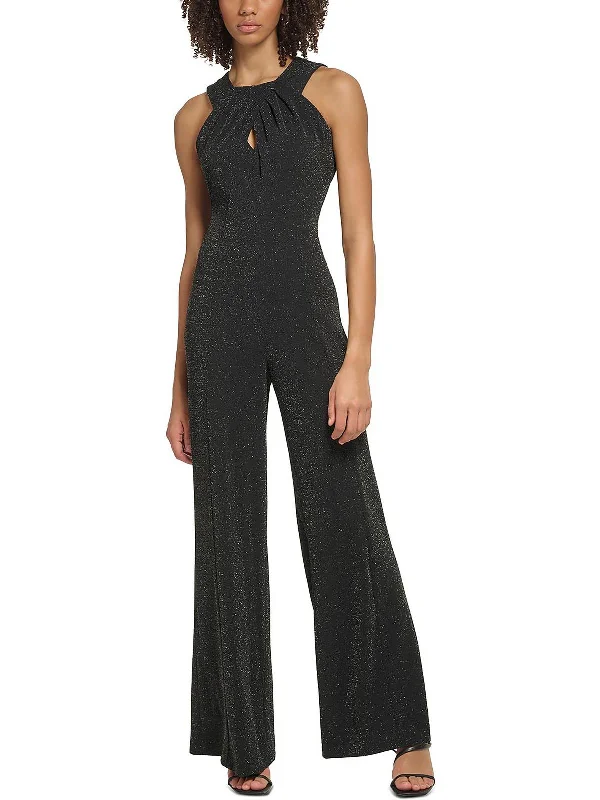 Street Letter Style Ribbed long-sleeve bodysuit Womens Shimmer Keyhole Jumpsuit