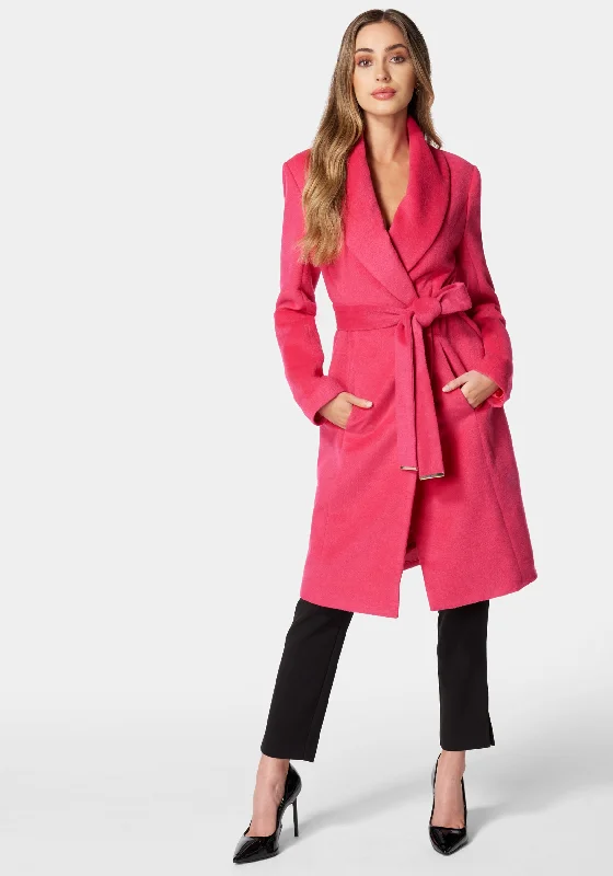 Round neck design Two-tone jacket Wool Blended Shawl Collar Wrap Coat