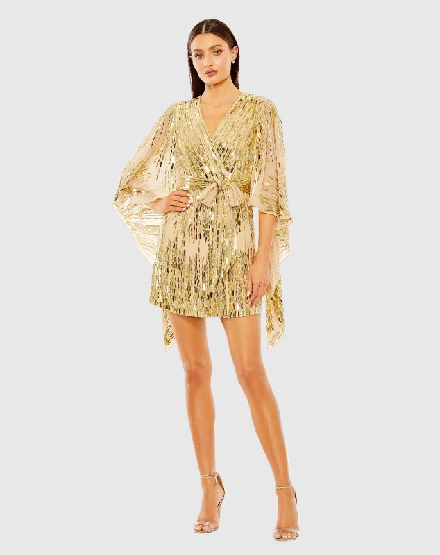 Fun and cute Sequin tiered dress Cape Back Geometric Sequin Robe Dress