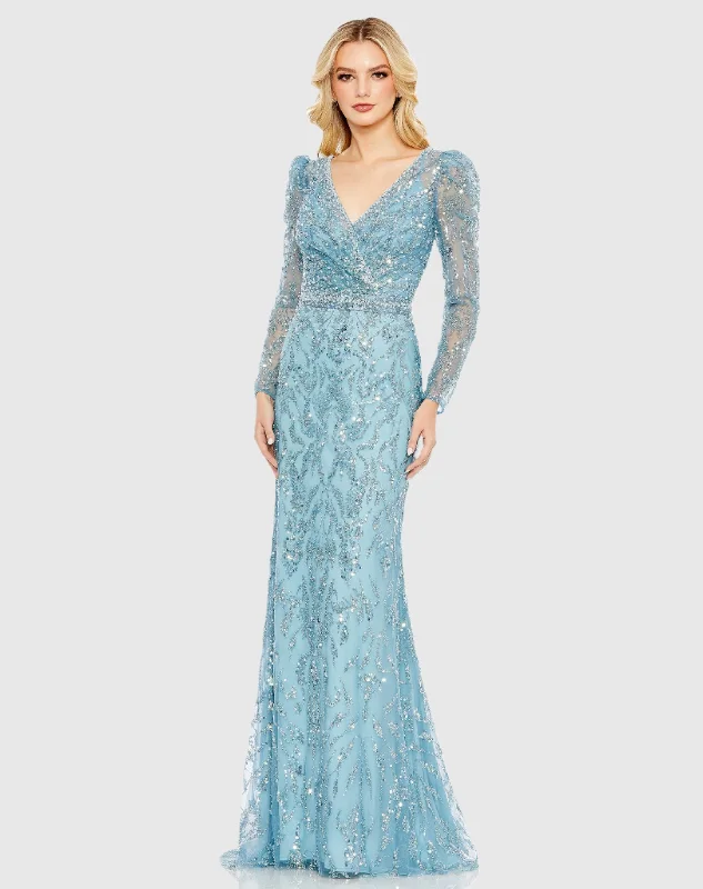 Independent design Sequin front slit dress Wrap Around V-Neck Full Sleeve Sequin Embellished Gown Independent design Sequin front slit dress Wrap Around V-Neck Full Sleeve Sequin Embellished Gown