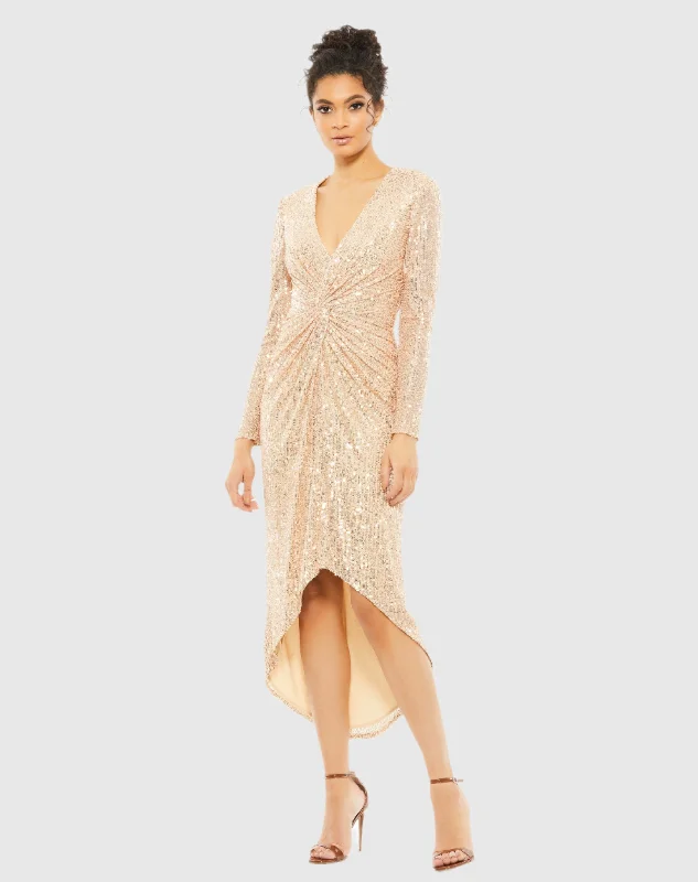 Printed pattern Beaded sequin dress Sequined High Low Front Twist Midi Dress