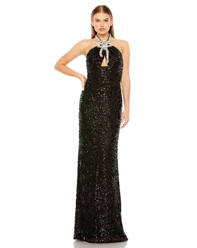 Single-shoulder Neck Design Cut-out sequin dress Halter Keyhole Sequin Gown