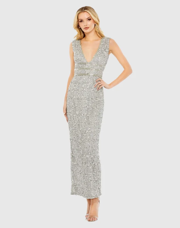 Sports Functional Style Sequin wraparound gown Beaded Sleeveless Tea Length Sheath Dress Sports Functional Style Sequin wraparound gown Beaded Sleeveless Tea Length Sheath Dress
