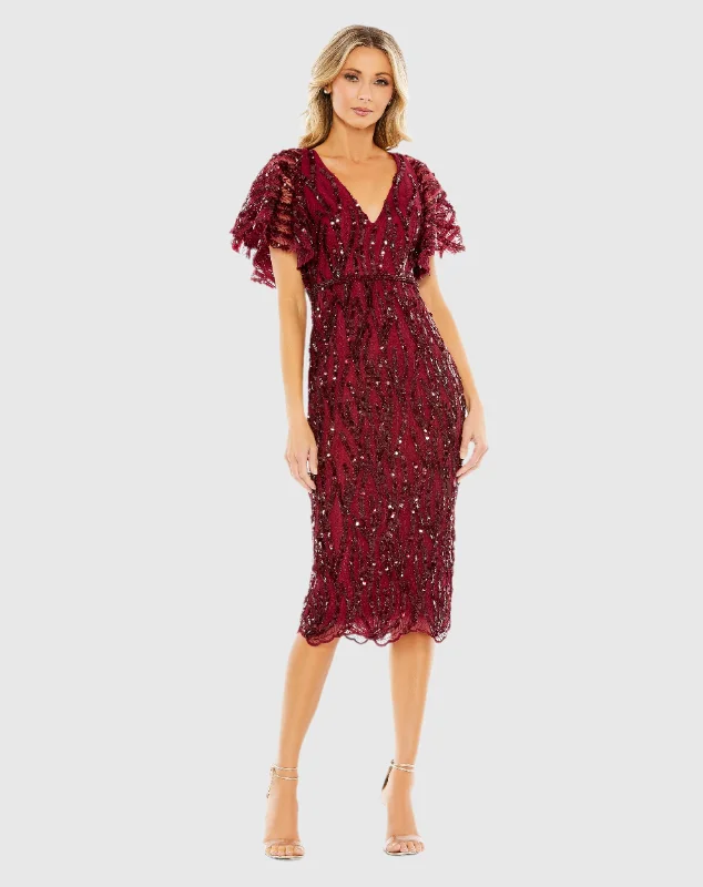 Boutique style Color-block sequin dress Sequin Embroidered Butterfly Sleeve Dress