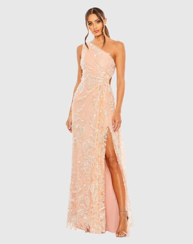 Alice style Sequin strapless dress One Shoulder Side Cut Embellished Gown