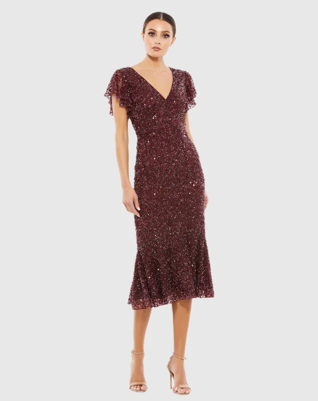 Street Casual Style Sequin corset dress Sequined V Neck Flutter Cap Sleeve Trumpet Dress Street Casual Style Sequin corset dress Sequined V Neck Flutter Cap Sleeve Trumpet Dress