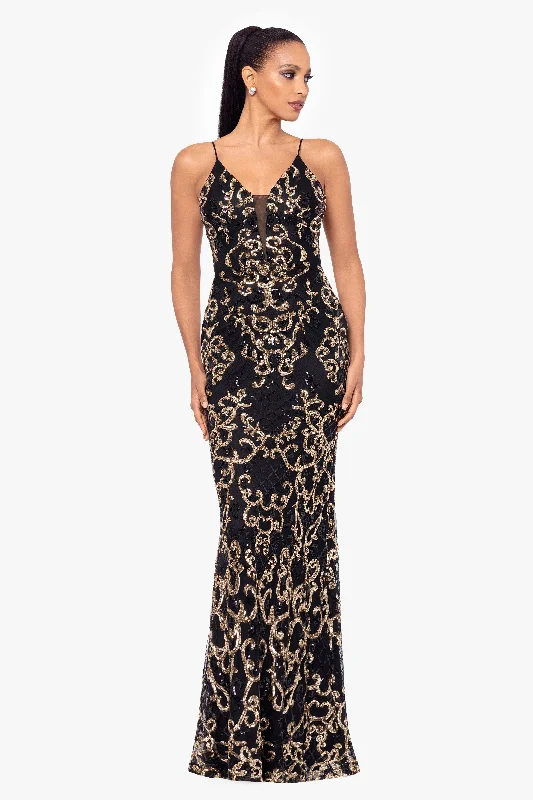 Sports suit style Sequin floral embroidered gown "Jolene" Long Sequin Placement Spaghetti Strap Floor Length Dress Sports suit style Sequin floral embroidered gown "Jolene" Long Sequin Placement Spaghetti Strap Floor Length Dress