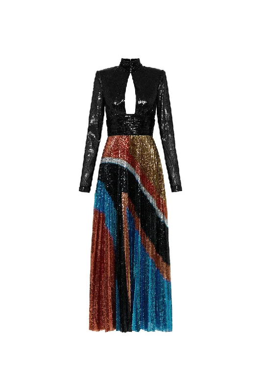 Windbreaker fashion Sequin tiered gown Arizona Midi Dress
