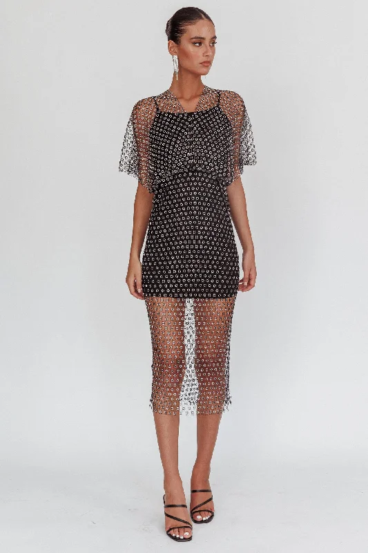 Mid-length Style Sequin pencil dress Astra Diamante Fishnet Midi Dress Black