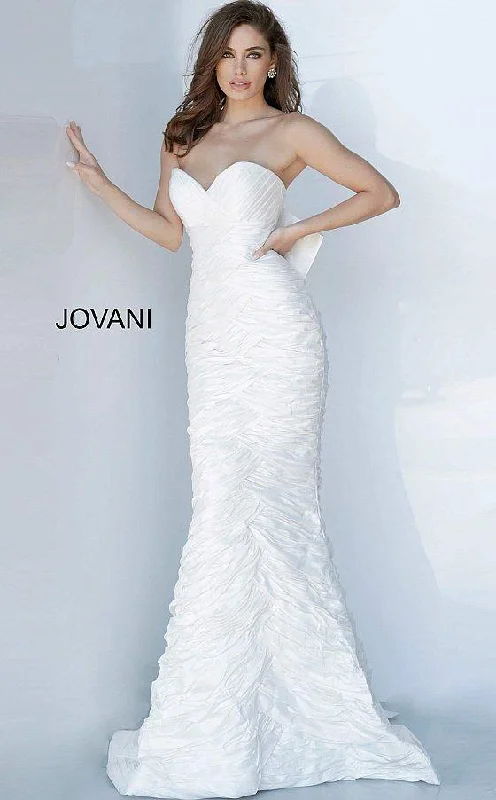 High waist design V-neck sequin dress Jovani 02035 Long Strapless Prom Gown
