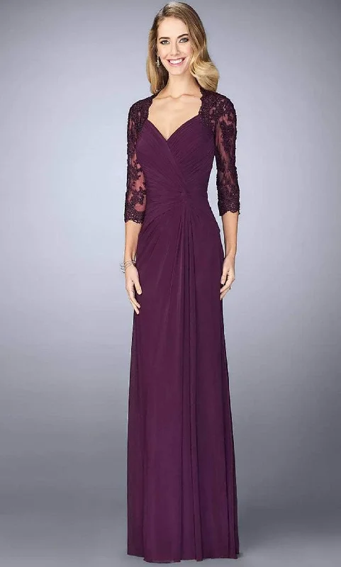 Low-key Luxury Mermaid evening dress La Femme - 23244 Ruched V-Neck Column Dress