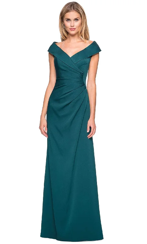 Renaissance Style Back zipper evening dress La Femme - 26523 Wide V Neck Fold over Sleeves Long Gown Renaissance Style Back zipper evening dress La Femme - 26523 Wide V Neck Fold over Sleeves Long Gown