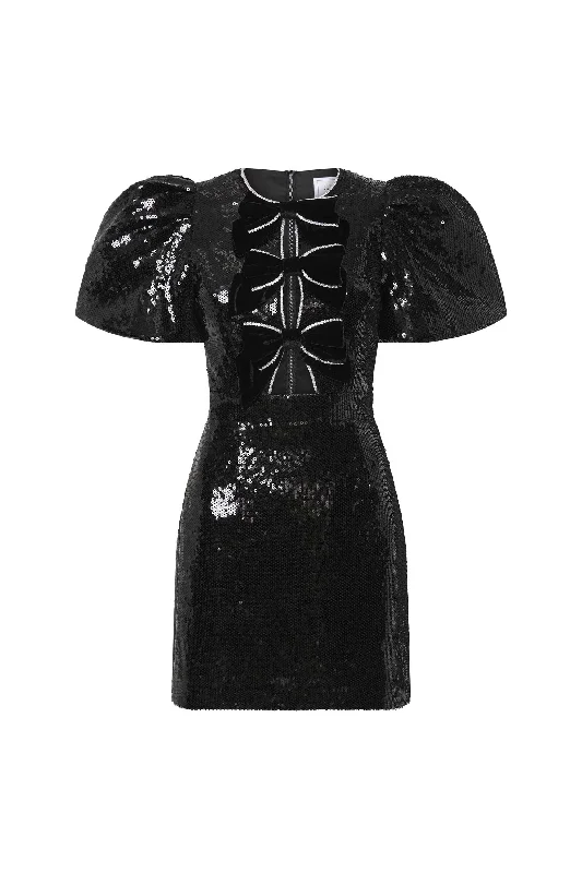 Knitted Design Sequin halter gown Lena Bow Mini Dress
