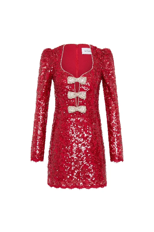 Fashionable and casual Sequin pleated dress Leyla Long Sleeve Mini Dress
