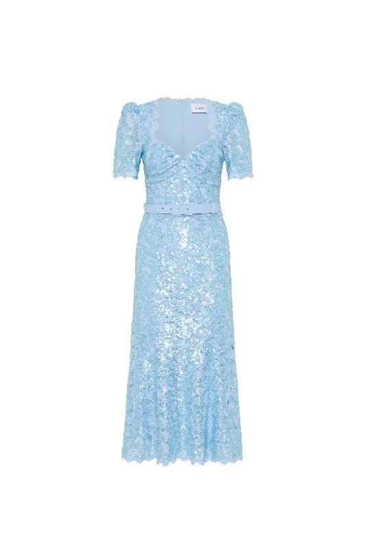 Minimal Style A-line sequin gown Leyla Short Sleeve Midi Dress