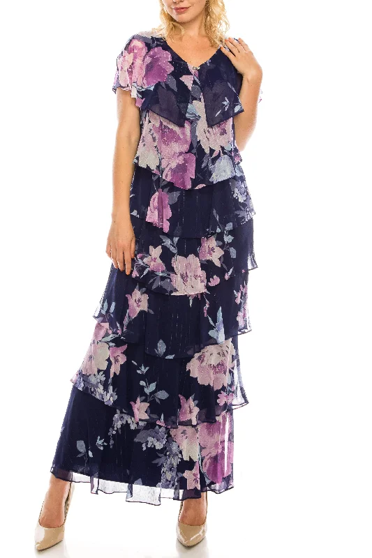 Alice style A-line silhouette gown SL Fashions 9171432 Long Formal Multi Floral Printed Tiered Dress Alice style A-line silhouette gown SL Fashions 9171432 Long Formal Multi Floral Printed Tiered Dress