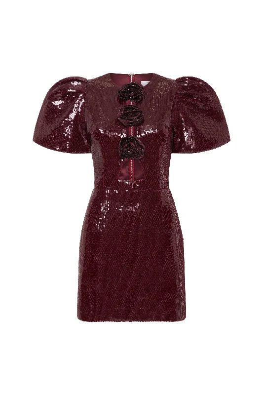 Ultra-lightweight Sequin cocktail gown Zelda Puff Sleeve Mini Dress