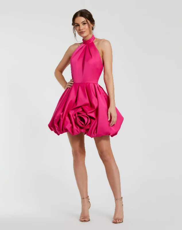 Single item design Sequin bodycon dress Satin High Neck Bubble Hem Mini Dress