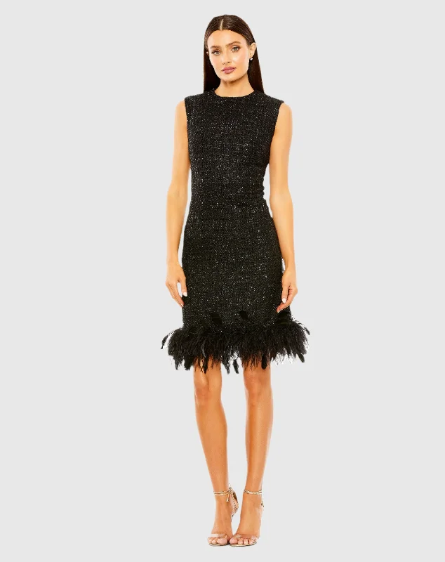 Fresh And Simple Plunging V-neck dress A-Line Shift Dress with Feather Trim