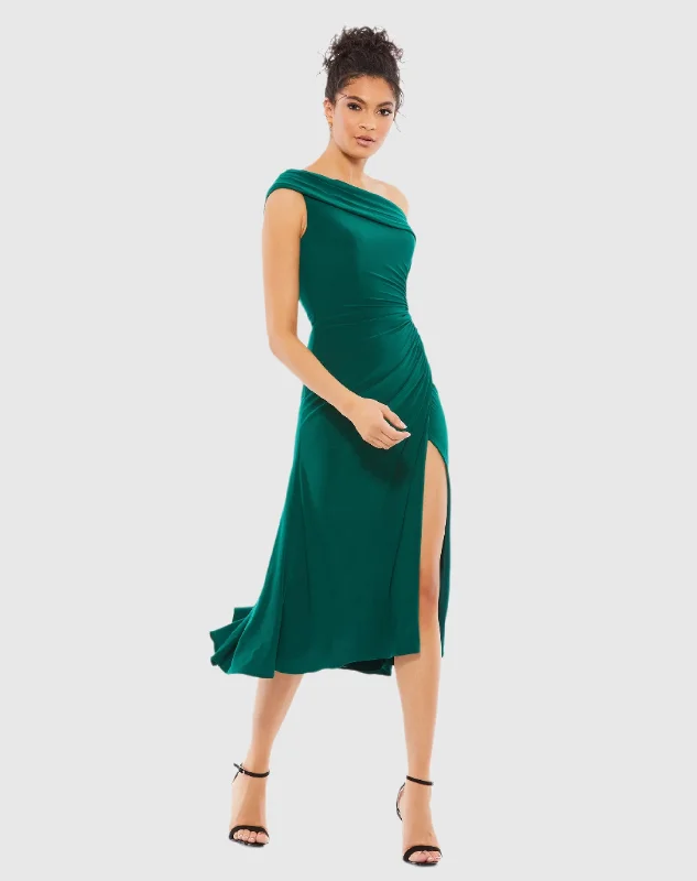 Moisture wicking Boat neck party dress Ruched Off-The-Shoulder Midi Dress