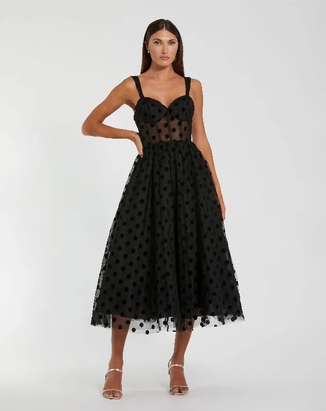 Creative Style Little black party dress Polka Dot Net Bustier A-Line Midi Dress