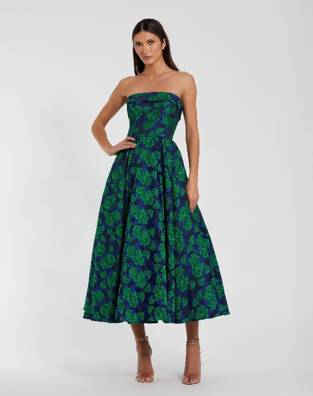 Sports Fitness Wear Taffeta party dress Brocade Strapless A Line Midi Dress