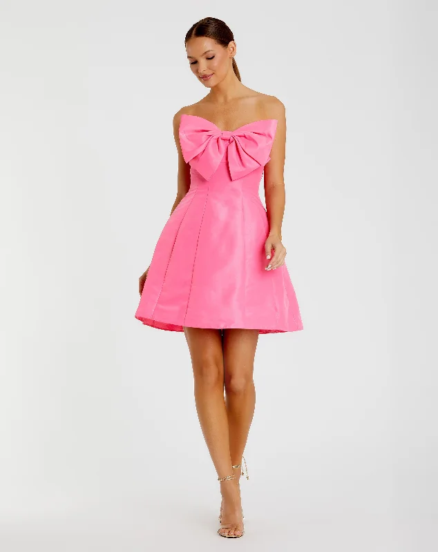 Noble Temperament Ruffled sleeve party dress Pink Strapless Oversized Bow Fit & Flare Mini Dress Noble Temperament Ruffled sleeve party dress Pink Strapless Oversized Bow Fit & Flare Mini Dress
