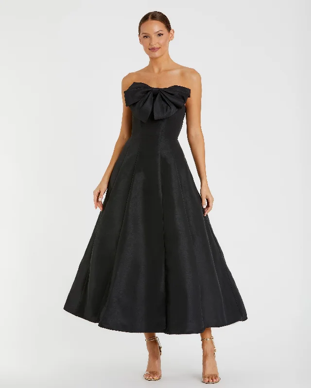 Trendy and versatile Lace and mesh party dress Strapless A-Line Tea Length Statement Bow Dress Trendy and versatile Lace and mesh party dress Strapless A-Line Tea Length Statement Bow Dress