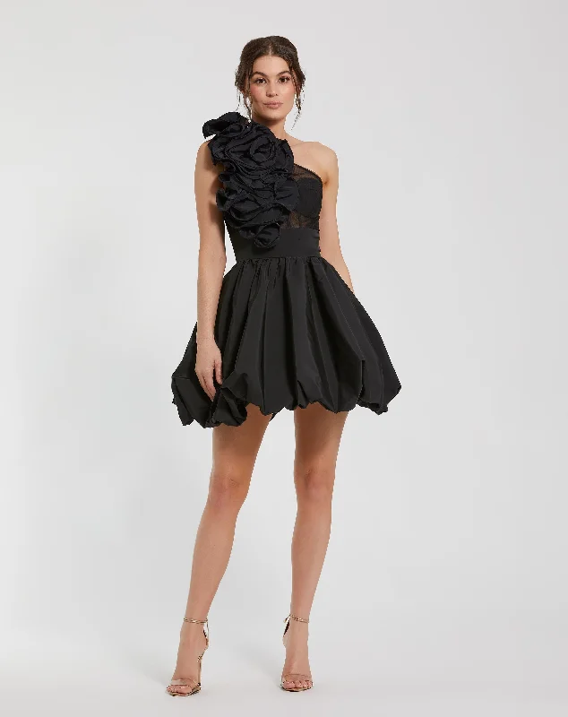Sports suit style Chiffon wrap dress Taffeta One Shoulder Ruffle Bubble Mini Dress