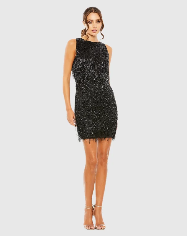 Urban Fashion Lace-up back party dress Embellished Beaded Fringe Dress