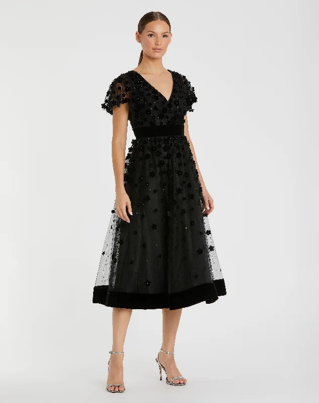 Knitted Design High slit satin dress Black Embellished Butterfly Sleeve Velvet Hem Midi Dress Knitted Design High slit satin dress Black Embellished Butterfly Sleeve Velvet Hem Midi Dress