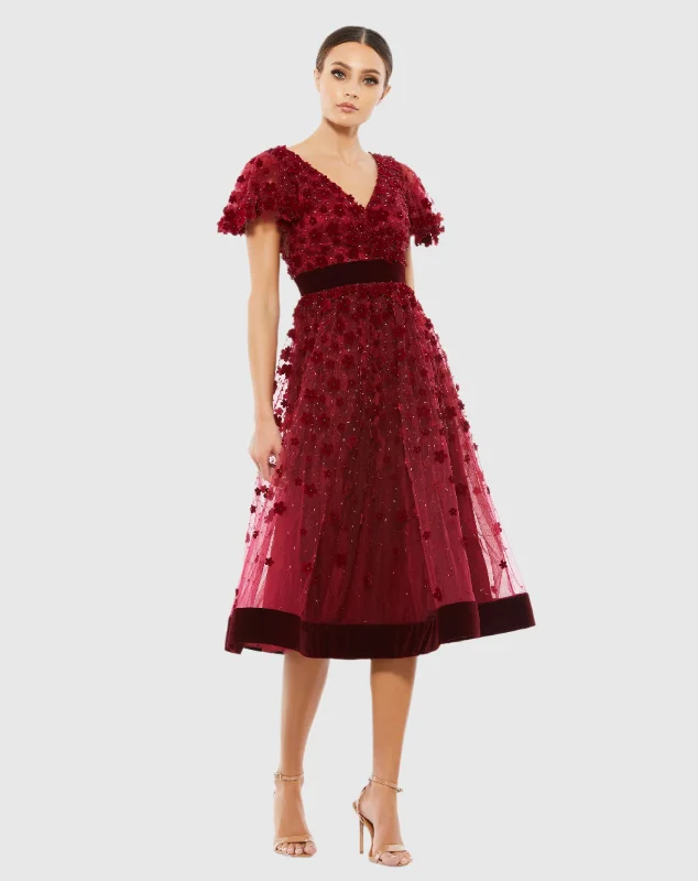 Leisure Travel Jewel-toned party dress Dark Red Embellished Butterfly Sleeve Velvet Hem Midi Dress Leisure Travel Jewel-toned party dress Dark Red Embellished Butterfly Sleeve Velvet Hem Midi Dress