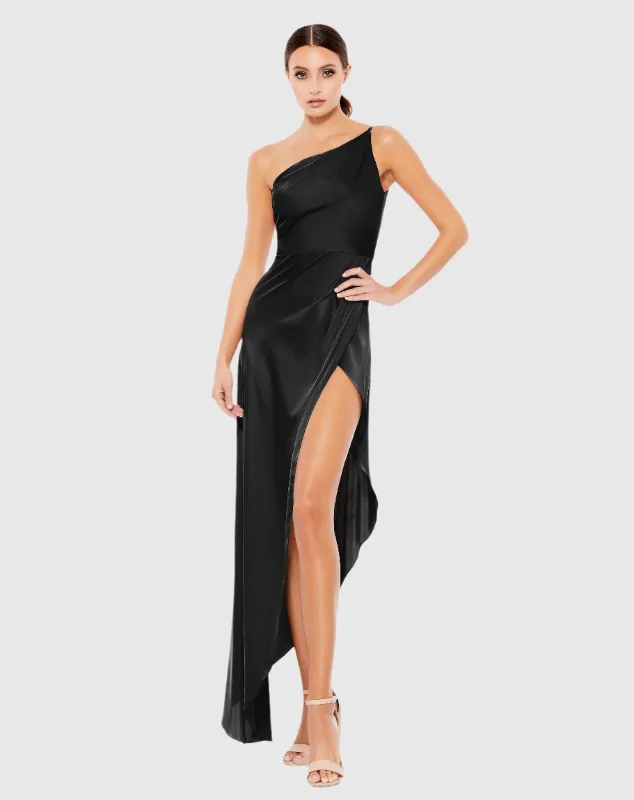 Casual And Versatile Tulle skirt dress Black One Shoulder Hi-Low Draped Charmeuse Dress Casual And Versatile Tulle skirt dress Black One Shoulder Hi-Low Draped Charmeuse Dress
