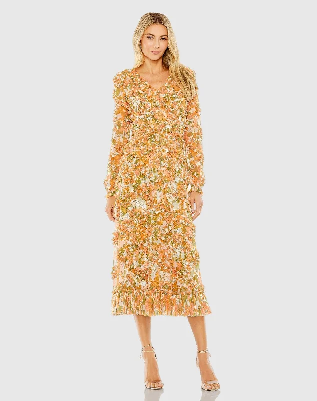 Cool Summer Empire waist party dress Long Sleeve Low Back Floral V Neck Ruffle Dress Cool Summer Empire waist party dress Long Sleeve Low Back Floral V Neck Ruffle Dress