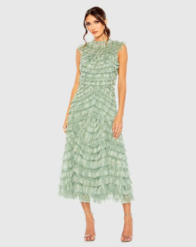Street Fashion Lace bodycon dress High Neck Micro Ruffle Dress