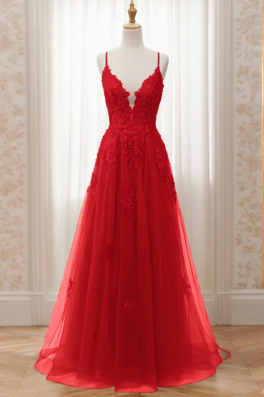 Design sense Lace and tulle ball gown A-Line Sweep-Brush Train Tulle Prom Dress CS0463