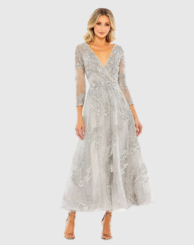 Sweet breath Ruched satin dress Embellished Wrap Over 3/4 Sleeve Dress