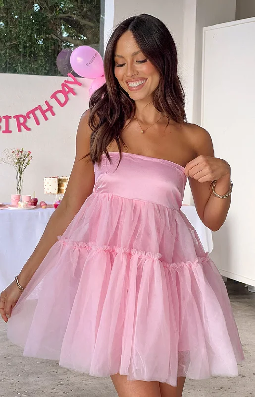 Retro Skirt Design Mini party dress Abigail Pink Strapless Mini Dress