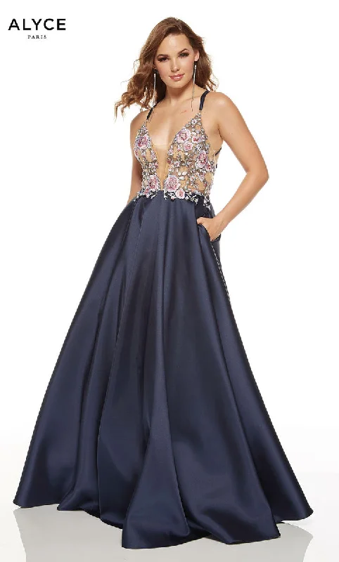 Sports Zipper Style Elegant satin ball gown Alyce Prom Dress 60643